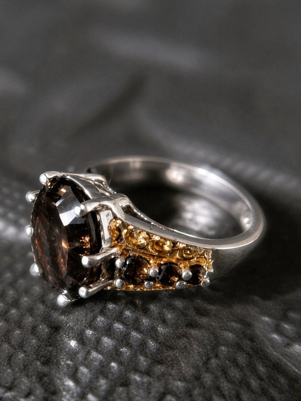 STS 925 Dark Like a Classic Stormy Night in Small Two-Tone Cocktail Ring Unisex
